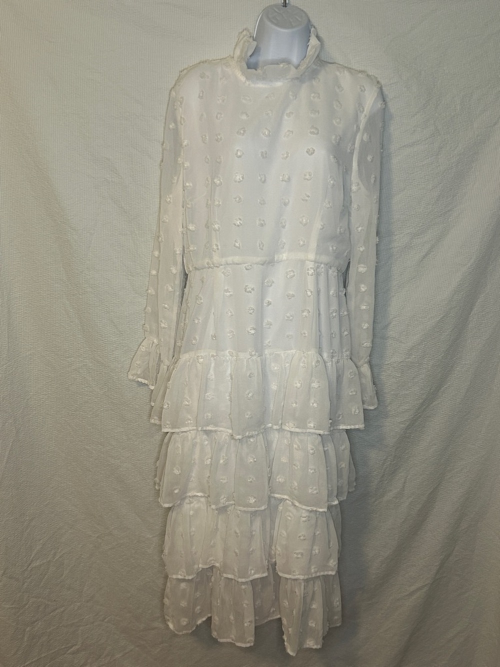 NWT Boohoo Bohemian Dotted Ruffled White Dress